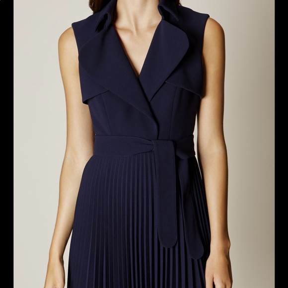Karen Millen Sleeveless Pleated Skirt Trench Dress in Navy Size 6US - Picture 11 of 16
